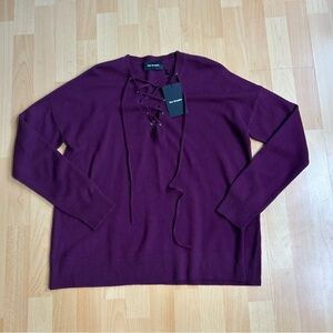 NWT The Kooples Women's V-Neck Lace-Up Sweater Medium Wool Cashmere Staple Piece
